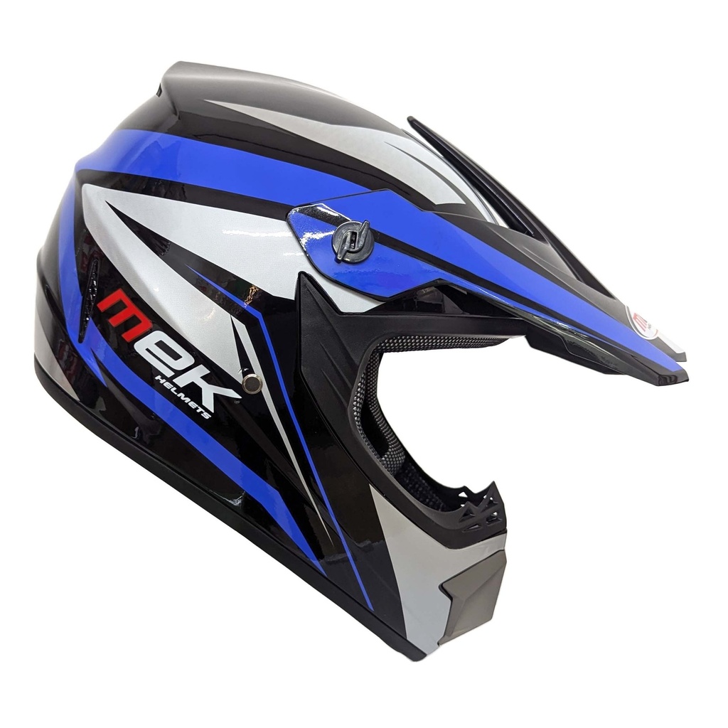 Cross Helmet Glossy Black Decal Blue