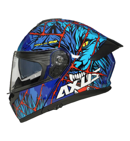 CASCO PARA MOTOCICLISTA ABATIBLE CHUPACABRA AZUL/ROJO