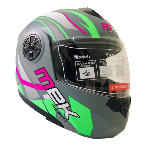 [AC1B-J125-001] Casco MEK MK759 ABATIBLE TEO 1 VERDE/FUSIA Brillante